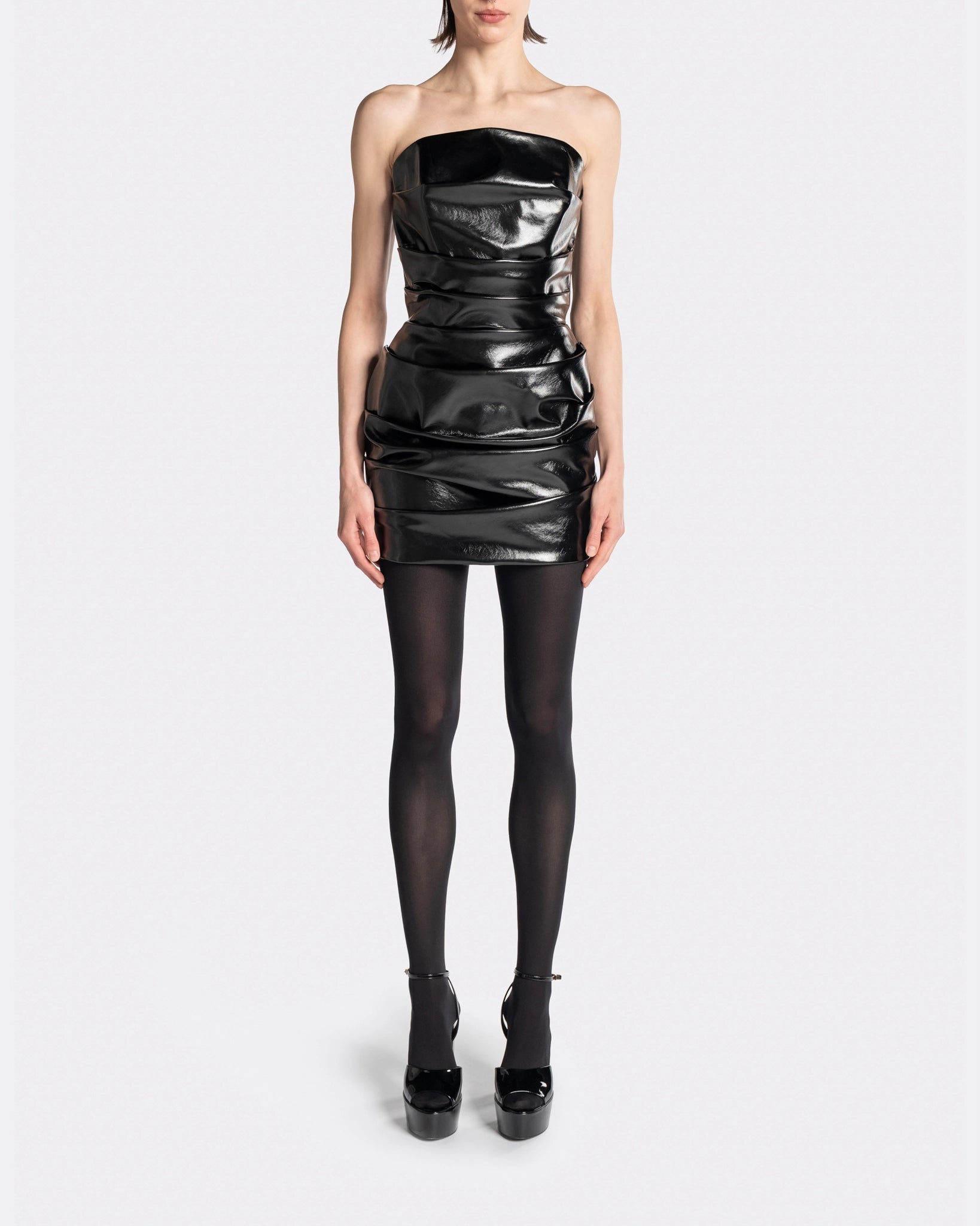 LABEL DRESS PU BLACK
